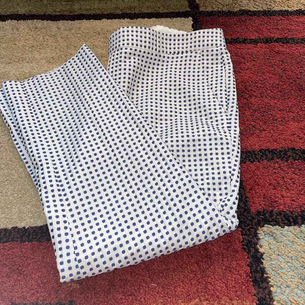 Banana Republic White Pants with Blue Dot Print